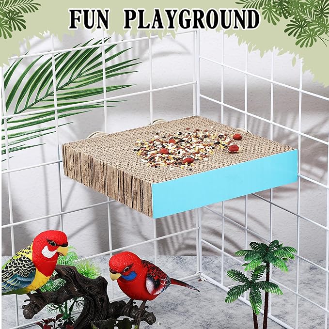 Skyygemm 2 Pieces Parrot Toy Bird Chew Cage Accessories Flat Perch Bird Paw Grinding Stand Parrot Cage Playground for Macaws, Small Parakeets, Conures, Budgies, Finches Conure Cockatiel(Large)