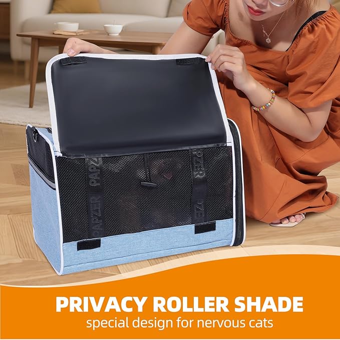 Top Loading Medium Cat Carrier with Privacy Curtain, Soft-Sided Small Pet Travel Crate Vet Approved, Little Puppy Dog Kennel Bag Suitcase Luggage Sleeve, 18x11x11 Inch Blue