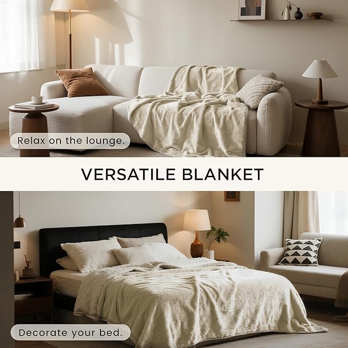 gogobunny Waterproof Bed Blanket, Reversible Sherpa Fleece Throw Blanket for Dog Puppy Cat, Furniture Cover Protects Bed Couch Sofa from Liquid Pee and Pet Fur (Cream, 90x90 inches)