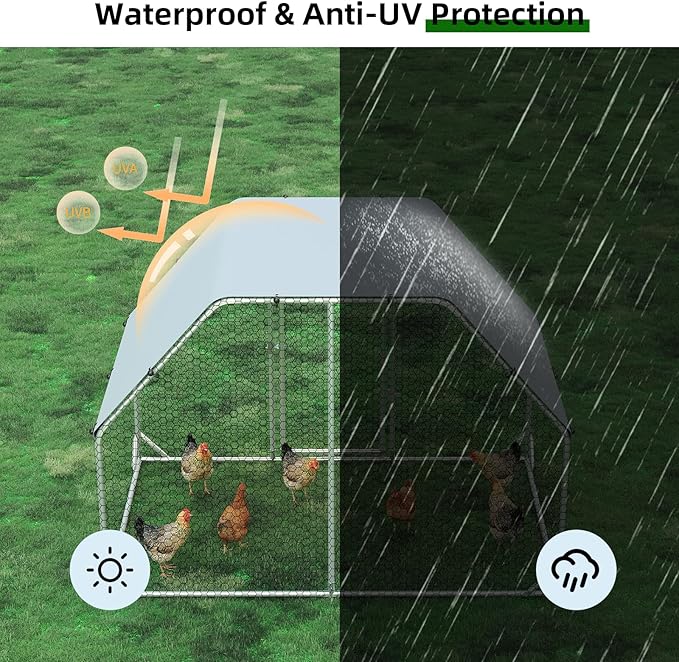 4ever2buy Chicken Runs for Yard with Cover, Large Metal Chicken Run Walk in Metal, Outside Dog Kennel with Roof, Flat Roofed Outdoor Kennel for Cats(9.2’Lx6.23’Wx6.4’H)