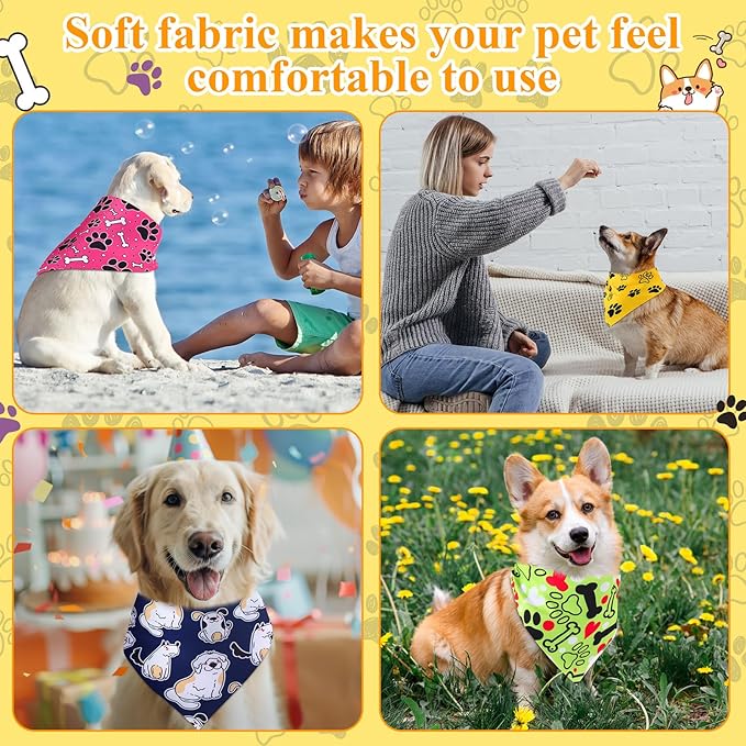 Sanwuta 120 Pcs Bandanas for Dogs Bulk Dog Bone and Paw Print Pattern Triangle Bandanas for Groomers Washable Pet Scarves Adjustable Bibs for Small and Medium Pets, 30 Styles