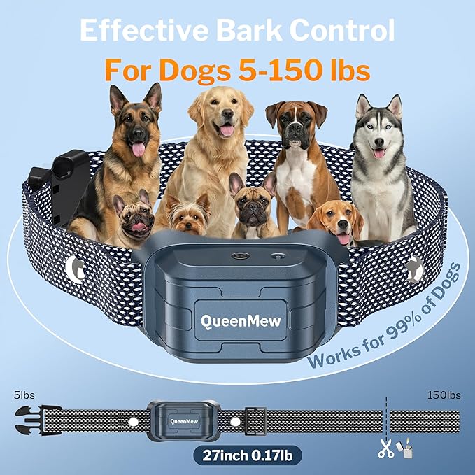 Bark Collar, Dog Bark Collar for Large Medium Small Dogs, Citronella Dog Bark Collar with Adjustable Spray & Sensitivity, Rechargeable Anti-Bark Collar for Dogs with Safe, 2 Collar Straps(Blue)