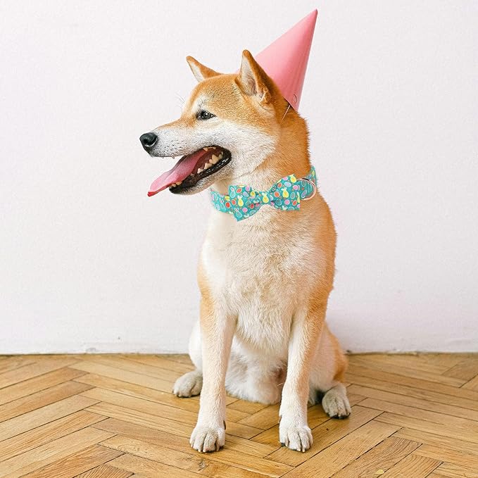 Easter Dog Collar with Bowtie, Eater Bunny Eggs Dog Collars, Soft Durable Adjustable Easter Puppy Pet Collar for Small Medium Large Dog Collar