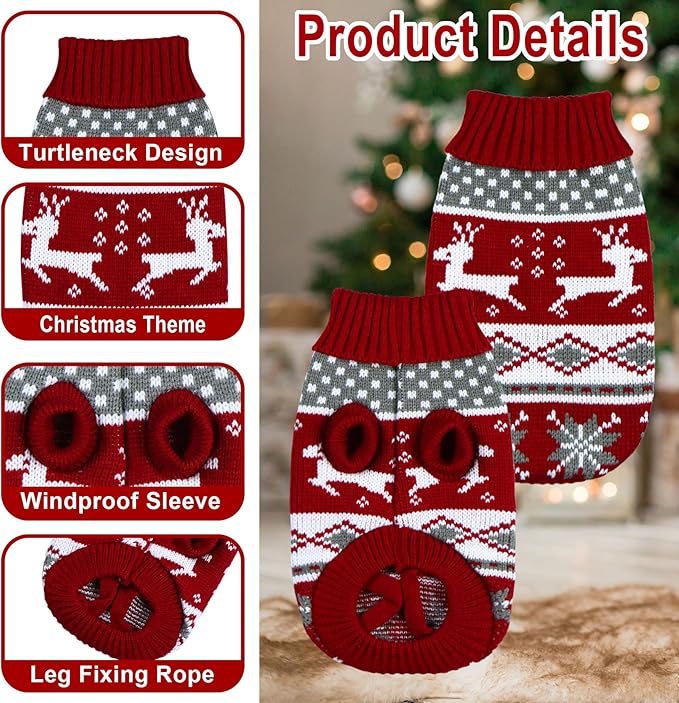 Cat Christmas Sweater Pet Winter Warm Coat Pajamas Reindeer Snowflake Knitwear Cat Sweater for Cats Kitty Puppy (Reindeer, S)