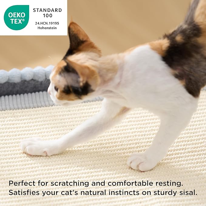 Bedsure Large Cat Beds for Indoor Cats - Extra Wide Cat House with Scratch Removable Top Sisal Pad for Multi Cats, Foldable Cave Hideaway for Entertainment, 23.6x15.9x12.6inches, Grey