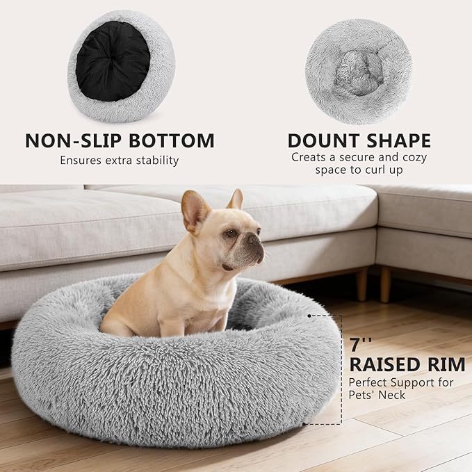 MIXJOY Orthopedic Dog Bed Comfortable Donut Cuddler Round Pet Beds Ultra Soft Washable Dog and Cat Cushion (20''/23''/30'') (23'', Grey)