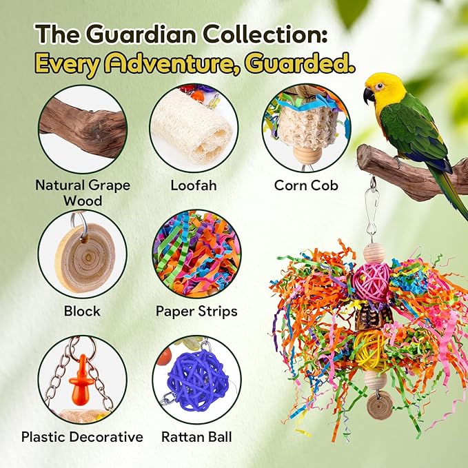 Bird Toys, Parakeet Foraging Toys, Hanging Chewing Toys with Natural Wooden Perches, Bird Cage Accessories, Suitable for Parakeets, Cockatiels, Budgies, Lovebirds & More