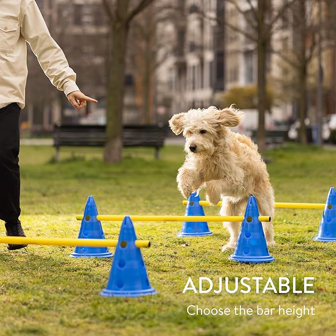 Navaris Dog Agility Equipment Set - Cone and Pole for Training and Exercise Jumps - Plastic Dog Agility Beginner Course - 6X Cones, 3X Poles