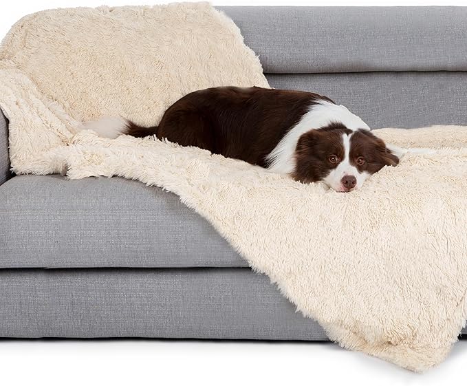 gogobunny Waterproof Dog Blanket for Couch & Furniture Protection - Super Soft Reversible Throw for Large Dogs & Cats, Calming Washable Fur & Sherpa Pet Blanket(33x77 Inch, Beige)