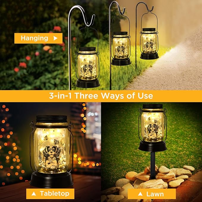 Cavalier King Charles Spaniel Gifts for Women/Men Cavalier Solar Lanterns Mom Birthday Dog Lovers Lantern Pet loss Dog Memorial Lights Solar Garden Decoration for Yard, Patio,Backyard,Porch Torches