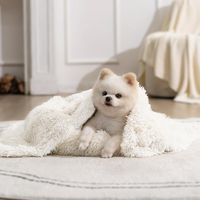 gogobunny Waterproof Dog Blanket for Couch & Furniture Protection - Super Soft Reversible Throw for Large Dogs & Cats, Calming Washable Fur & Sherpa Pet Blanket (25x35 Inch, Cream)
