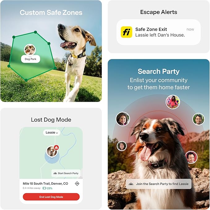 New Fi Series 3+ Smart Dog Tracker Collar [6 Month Membership Included] GPS Tracker for Dogs with Health & Behavior Monitoring, Escape Alerts, Waterproof, LED, Apple Watch Compatible (Gray, Medium)