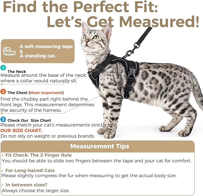Cat Harness and Leash Set Escape Proof Tactical Large Kitten Harness Emotional Support Cat Vest, Black, L