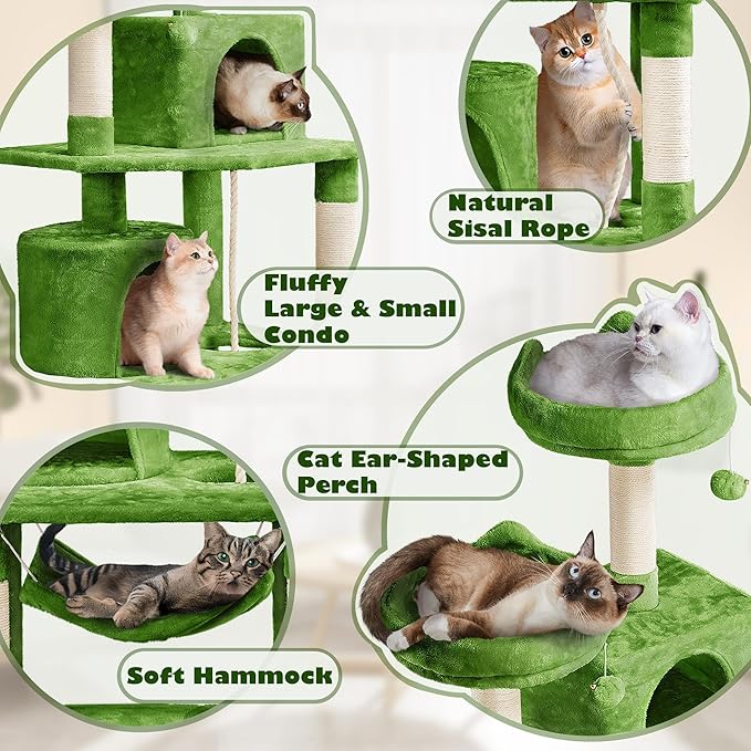 Yaheetech 62.5inches Cat Tree Cat Tower Kitten Condo with Platform & Hammock, Scratching Posts for Kittens Pet Play House with Plush Perch for Indoor Activity Relaxing, Green