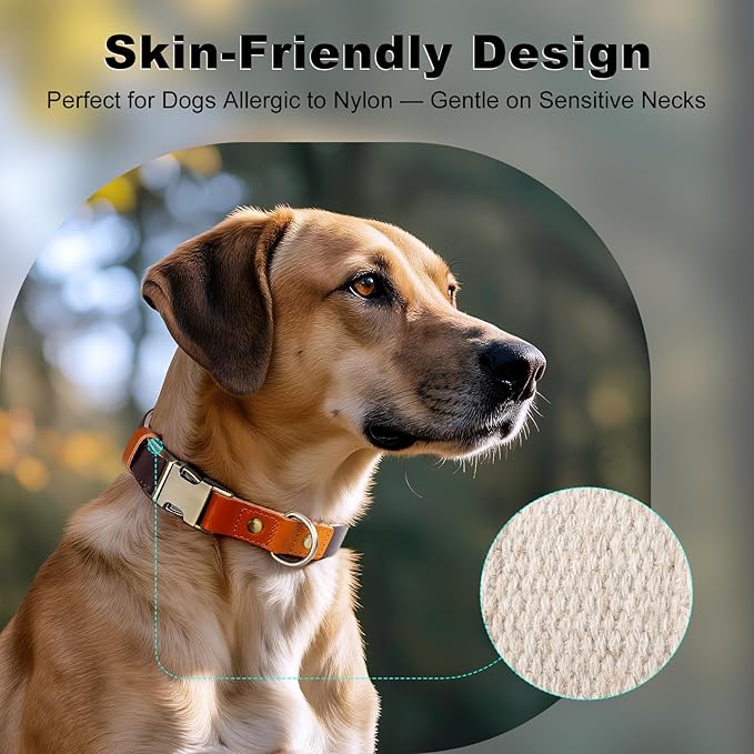 Plutus Pet Genuine Leather & Hemp Dog Collar – Adjustable Heavy Duty Pet Collar with Quick Release Metal Buckle, Soft & Stylish for Puppy and Small, Medium, Large Dogs (Copper Brown, L)