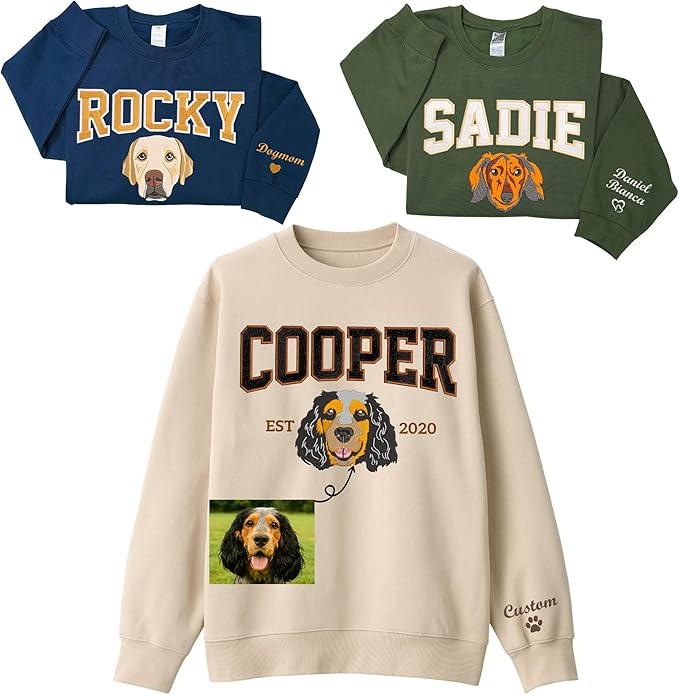 Custom Pet Embroidered Sweatshirt - Personalized Dog/Cat Face & Name - Gift for Mom, Dog Mom, Birthday, Christmas