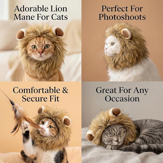 Lion Mane Wig Pet Costume,Costumes for Dogs and Cats, Small Dog Halloween Costumes, Pet Costumes for Halloween Party, Size L
