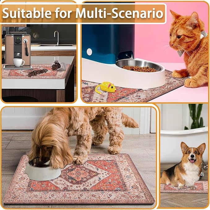 Absorbent Pet Dog Bowl Mat for Food and Water, Pet Cat Food Feeding Mat with Non Slip Rubber Backing, Dog Food Mats for Floors Waterproof, 24"x32"