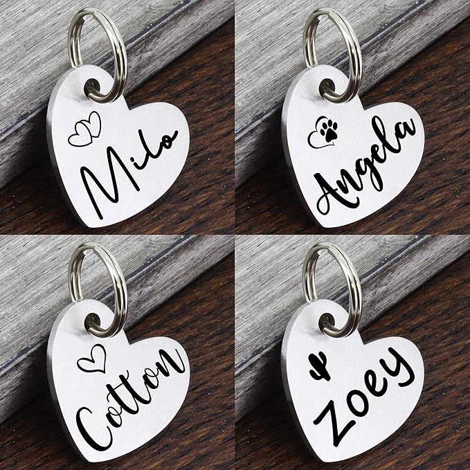 Ultra Joys Custom Personalized Pet ID Tag - Brushed Stainless Steel Heart Dog Tag Silver Medium