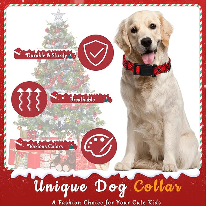 Christmas Plaid Dog Collar, Classical Boys Girls Puppy Collar for Small Medium Large Dogs, Adjustable Soft Pet Collar with Safety Buckle for Male Females(Red Plaid, XS)