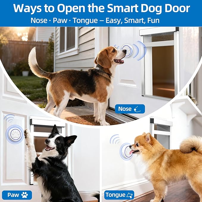 Extra-Large Electronic Dog Door,Pet Automatic Door Smart Aluminum Dog Door with Doorbell Activated Auto Lift, Lockable Weatherproof Telescoping Tunnel for Pets (XXL)