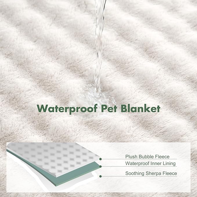 Soft Cozy Waterproof Puppy Blankets for Small Dogs - Room Decor Cat Blanket for Couch Furniture Protector, Washable Dog Blankets for Indoors & Outdoors, Cream, 25"x35"