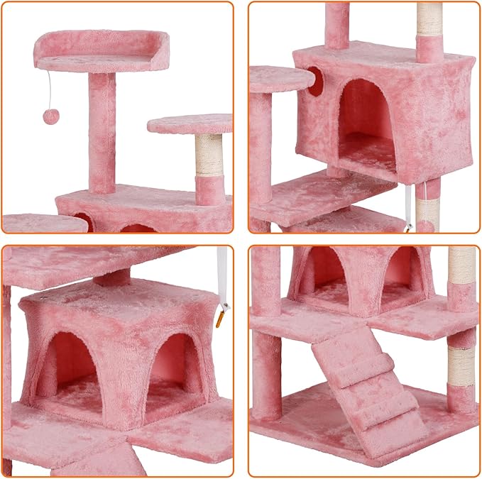 Nova Microdermabrasion 54 in Cat Tree Tower for Indoor Cats Multi-Level Cat Condo Cat Bed Furniture with Scratching Post Kittens Activity Center (Pink)