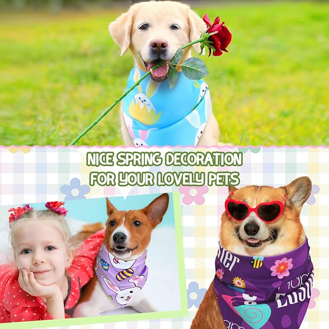 150 Pcs Easter Dog Bandanas Bulk Pet Bibs Colorful Triangle Scarf Pet Bandanas for Medium Large Dogs Easter Festival Spring Summer Birthday Costume Decor