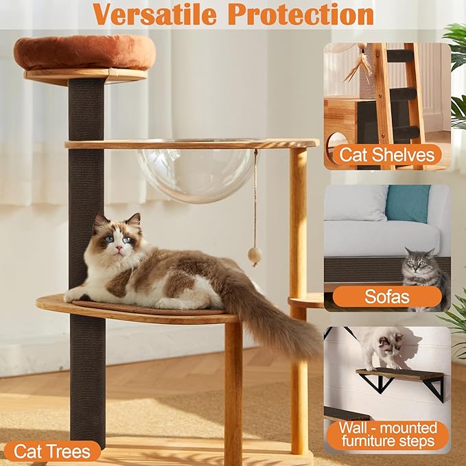 Cat Scratch Furniture Protector - 138" x 13.8" Trimmable Self-Adhesive Cats Claws Scratch Pads, DIY Cat Climbing Couch Protector for Scratch Post Cat Tree Replacement Indoor (Brown)