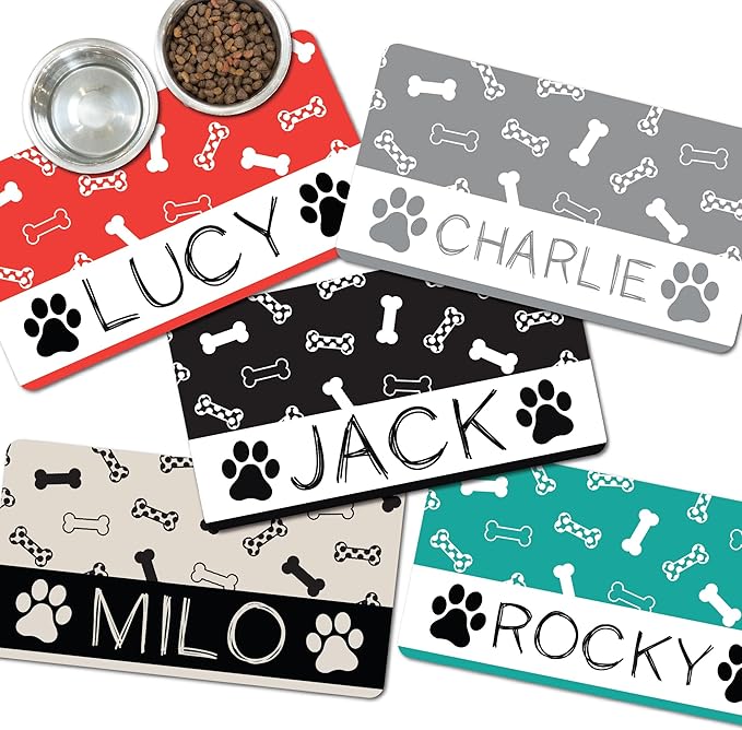 Custom Pet Food Mat - Personalized Dog Cat Water Bowl Placemat - Non-Slip & Absorbant - Your Own Pet's Name - Flexible & Easy to Store & Portable - Multiple Color Options - 12x22 inches