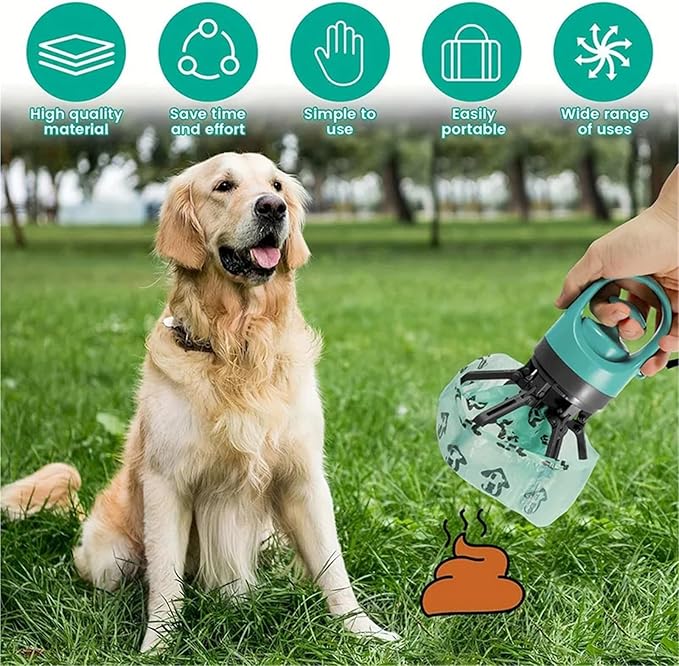 Portable Dog Pooper Scooper With Garbage Bags - Six-Claw Shovel For Easy Dog Waste Pickup - Outdoor Pet Cleaning Tool
