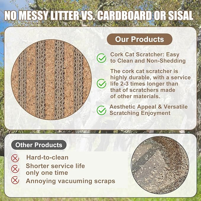 Natural Cork-Cat Scratcher Mat-Cat Scratch Pad Rug-cat Couch Protector-Wall Scratchers for Indoor Kitten Scratching&Stretching-Scratch Furniture Protector for Post&Sofas&Carpets&Floor-Kitty Gifts
