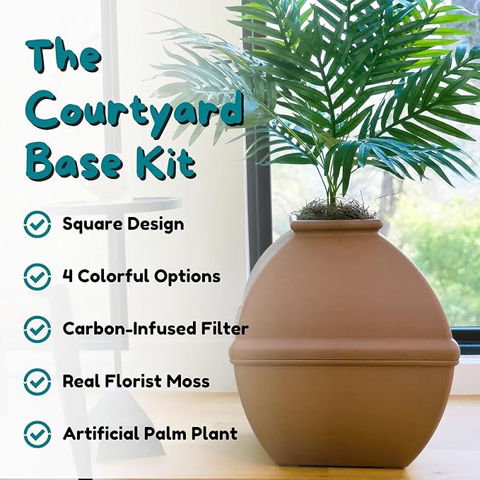 Good Pet Stuff Hidden Litter Box Planter, Decorative Cat Litter Enclosure with Carbon Filter, Artificial Plant, Easy Clean, Indoor Design, Courtyard Square Style, Base Kit, Mocha Brown