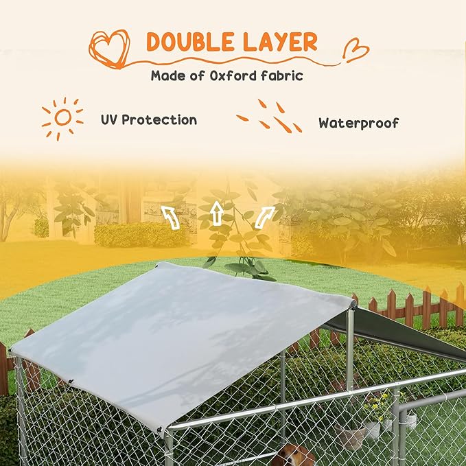 PawHut Outdoor Dog Kennel, Heavy Duty Dog Run Outdoor Fence with Waterproof Cover, Galvanized Chain Link, Secure Lock, for Large Breeds, Chickens, Ducks, 6.5' x 6.5' x 5'