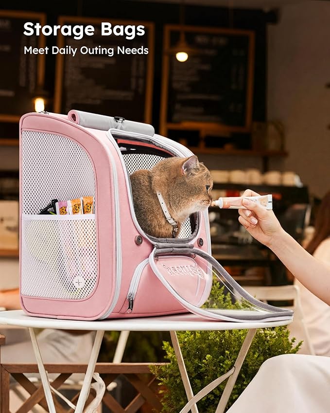 Pecute Cat Backpack Carrier, Large Space Cat Bubble Backpack, Breathable Cat Carrier, Shaded Dog Backpack Carrier, Ergonomic 3D Design for Travel, Hiking, Walk, Suitable for Shopping, Car, Vet, Pink