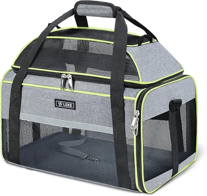 Lekereise Top-Expandable Pet Carrier 18x11x11Inch Delta American United Airline Approved Soft Sided Underseat to 15lbs Travel Carriers for Small Dogs Cats with Locking Safety Zippers Anti-Scratch Mesh