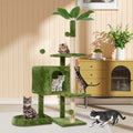 52in Multi-Level Cat Tower with Sisal Scratching Posts, Hidden Cave & Perch Platform, Large Cat Condo for 1-3 Cats, Eco-Friendly Pet Furniture with Realistic Leaves, Green