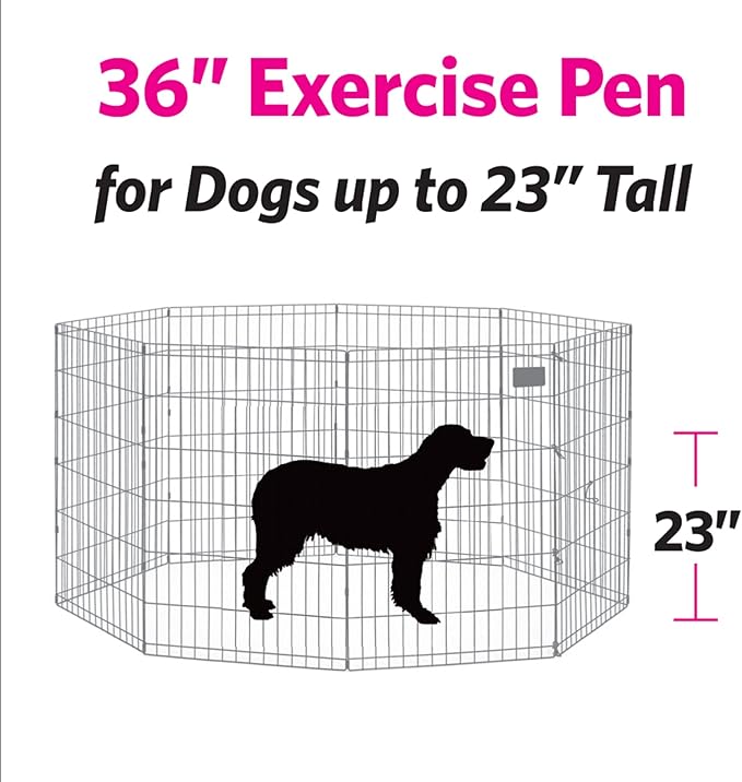 MidWest Homes for Pets Folding Metal Dog Exercise Pen, Indoor/Outdoor Playpen with No Door, Provides 16 Sq Feet of Play Space, 36-Inches Tall, Black E-Coated