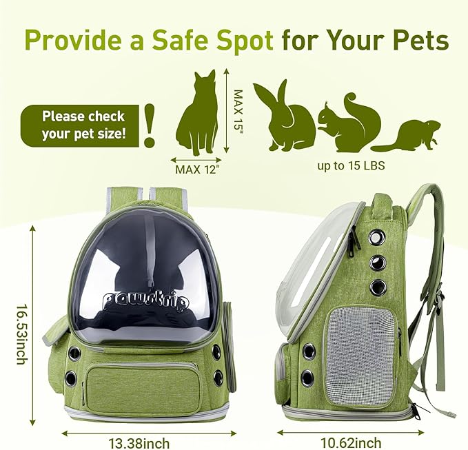 Pawstrip Cat Backpack Carrier with Large Space Bubble Window, Airline Approved Breathable Pet Carrier for Small Dogs Cats up to 15lbs, Foldable for Travel Hiking & Outdoor Use