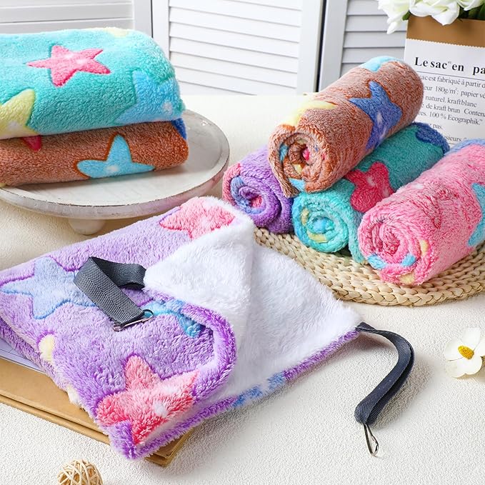 8 Pcs Reversible Cat Hammock Plush Ferret Hammock Hanging Bed with Straps and Metal Hooks Cage Accessories for Indoor Kitten Puppy Rabbits Feral Animals Rehab and Shelters(Starfish Style)