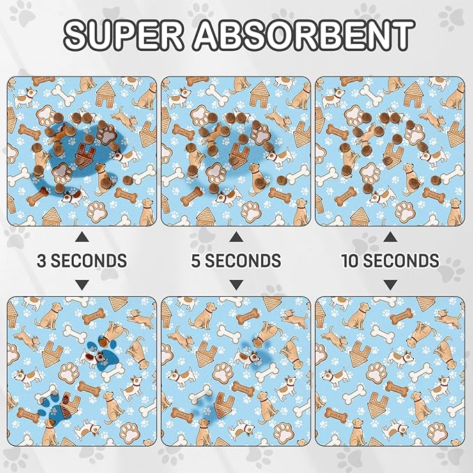 Dog Food Mat for Pet Cat Food Mat, Blue Absorbent Quick Dry Dog Bowl Mats for Food and Water, Non-Slip Cat Pet Feeding Mats for Floor Placemats 12"x20"