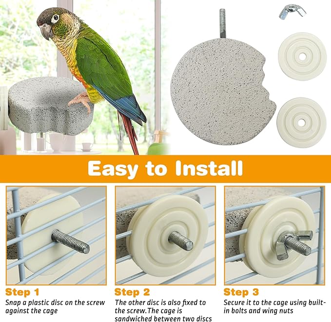 PINVNBY 6 PCS Bird Perch Parrot Beak Grinding Stone Calcium Mineral Parrot Perch Foot Claws Trimmer Chewing Toy Bird Cage Accessories for Small Medium Budgie Cockatiel Conure Lovebird (Lune)