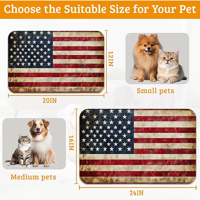 Retro Flag Dog Cat Food Mat,Absorbent Waterproof Placemat for Food and Water Non Slip Rubber Backing Durable Feeding Pad for Clean Floors 16" x 24"