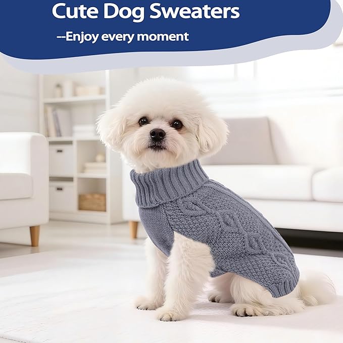 Dog Sweaters Small Dog Clothes Winter Turtleneck Puppy Sweater Warm Pet Cat Sweater Doggy Pullover Outfit with Twisted Design XS~XL(Grey, X-Large)