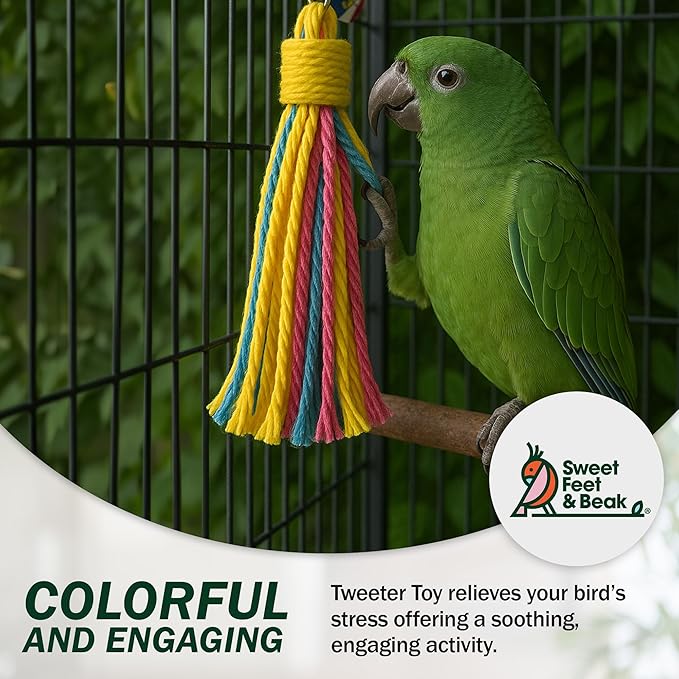 Sweet Feet & Beak Cotton 11" Rope Toy - Colorful Parrot Chew Toys for Shredding & Chewing - Engaging & Stimulating for Parrots, Small & Large Sized Birds - Cage Accessories