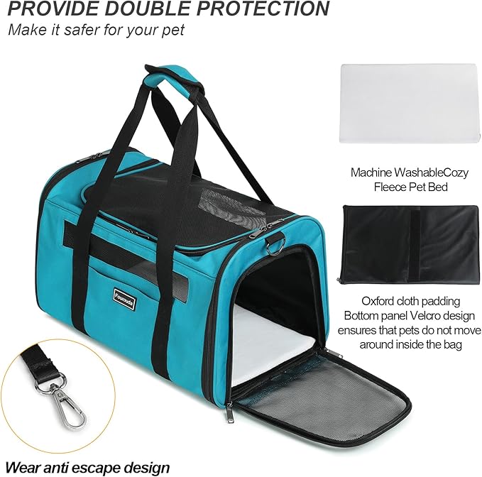 Airline Approved Dog Carrier. Cat Soft-Sided Carriers,Small Dog Travel Carriers,Small Animal Rabbit Carrying Case,TSA Airline Approved Pet Carrier（Blue）