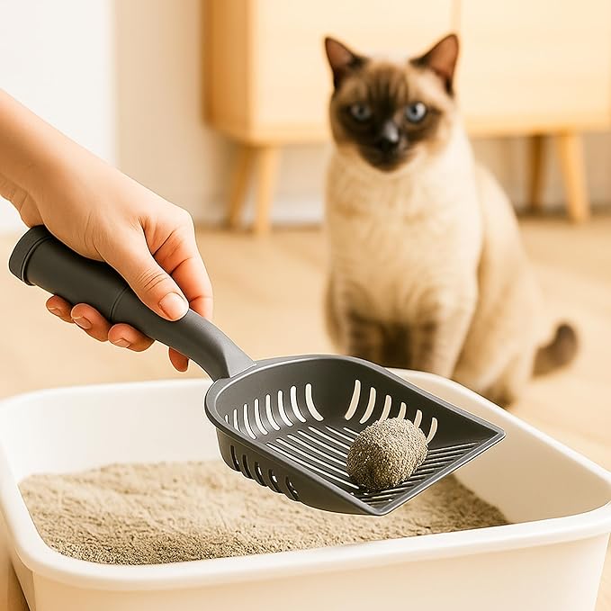 2-in-1 Pooper Scooper with Bag Attachment, Cat Litter Shovel Scoop with Bag, Built-in Dispenser, Includes Trash Roll, Rinse-Clean, Anti-Stick, Smart Sifter, Long Handle (Dark Gray)