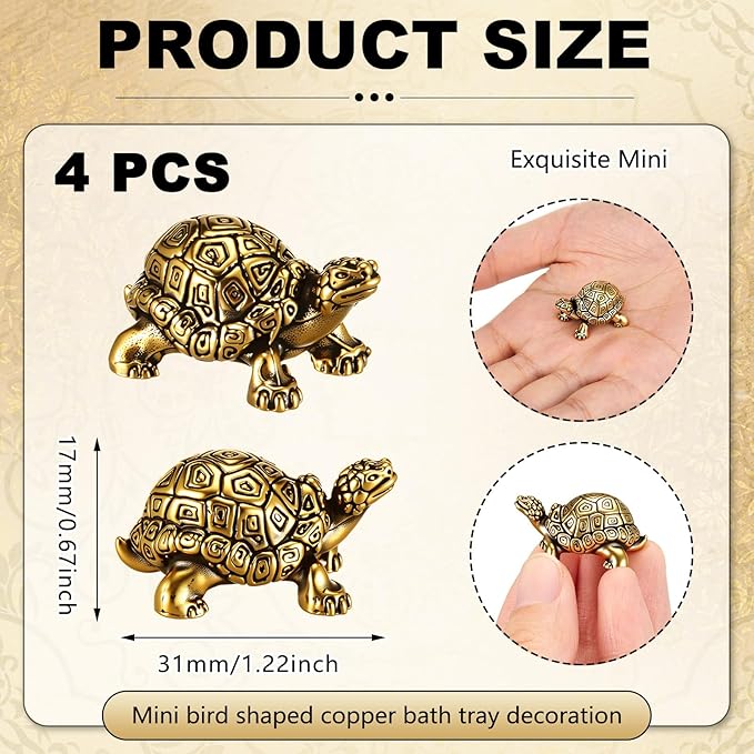 4 Pcs Mini Copper Bath Disk Ornaments Brass Bird Bath Purification Disks Birdbath Cleaner Single 0.6 oz Weight Universal Fit for Outdoor Birdbaths, Bowl(Turtle)
