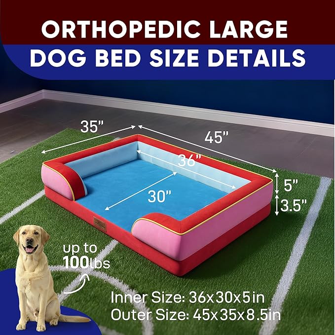 Comfort Expression Orthopedic Dog Bed for Extra Large Dogs 45x35 Inch, Waterproof Egg Crate Foam XL Pet Bed with Removable Bolsters, Dog Couch with Washable Cover & Non-Slip Bottom, Los Angeles