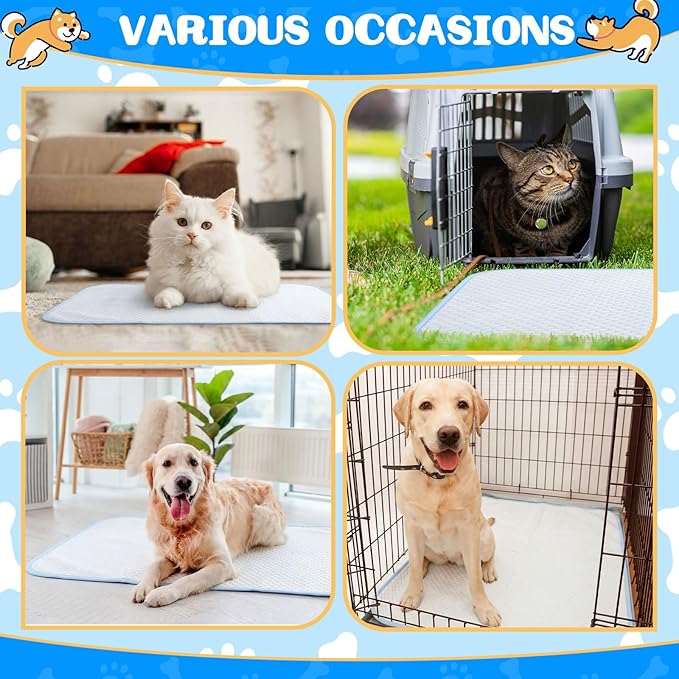Chunful 4 Pack Pet Cooling Mat 26 x 20 Inches Cooling Pads for Cats Summer Ice Silk Self-Cooling Pet Mat Portable Washable Non-Skid Dogs Blanket Pad for Small Dogs Puppy and Cats up to 25 Lbs